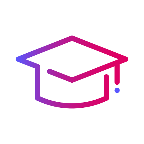 A pink and blue gradient graduation cap icon