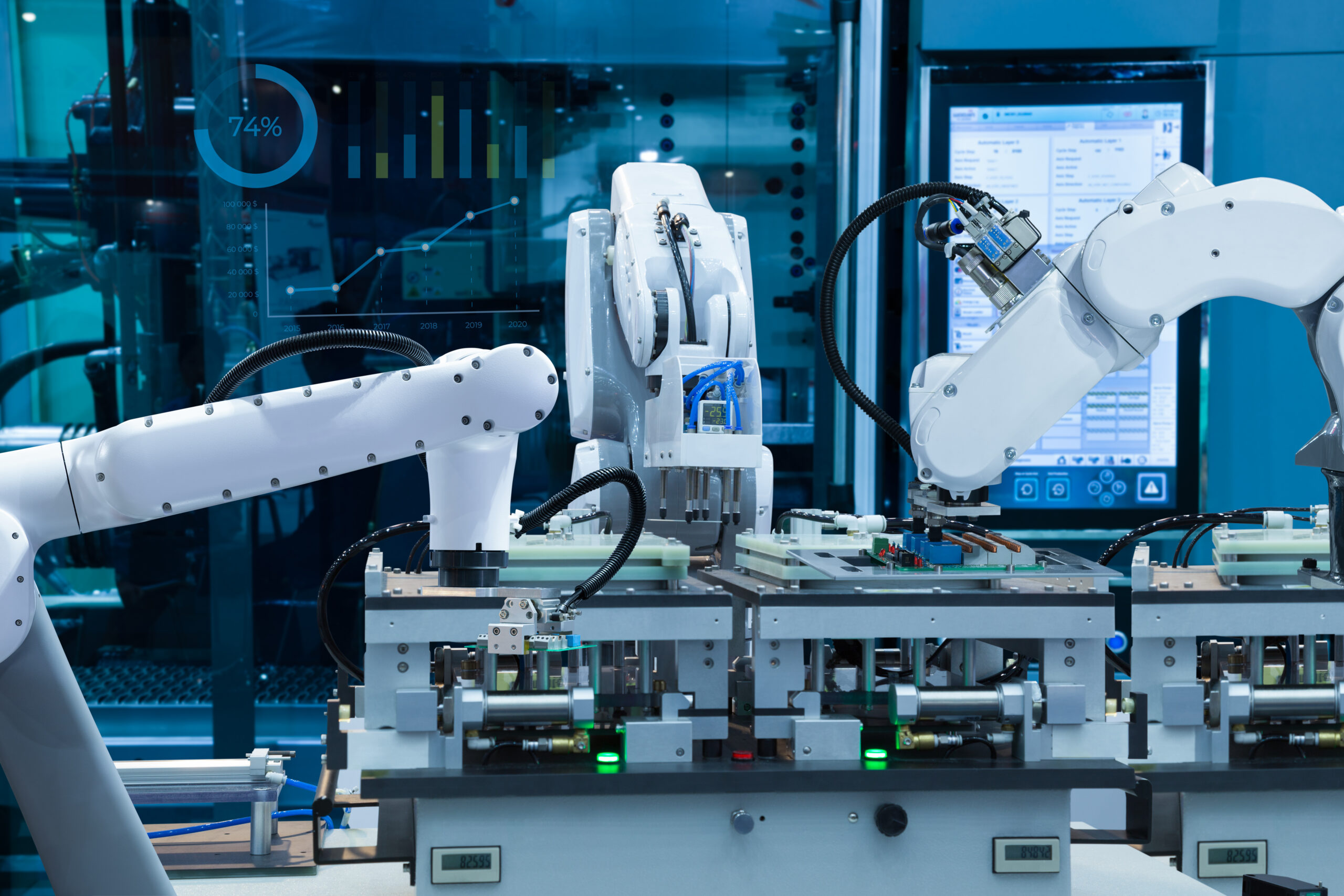 Picture of Automated robotic assembly electronic circuit board, Smart factory 4.0 concept