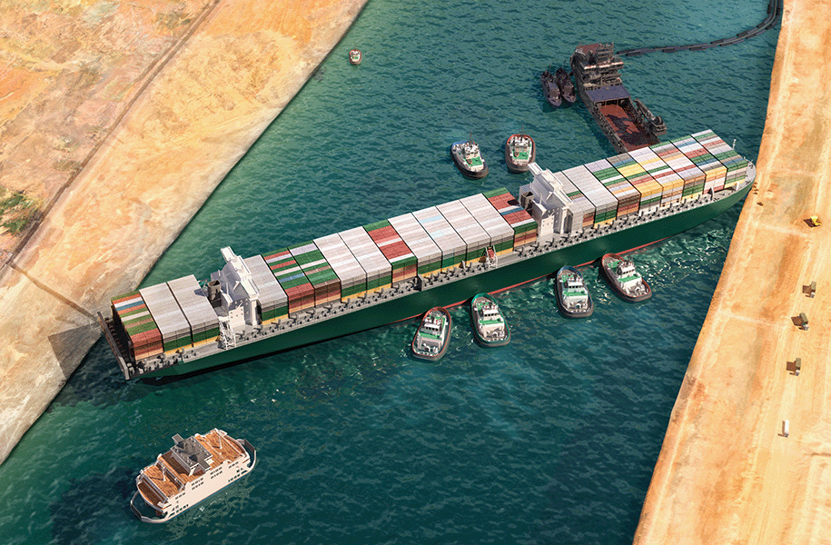 Ship containing storage containers stuck in the Suez Canal