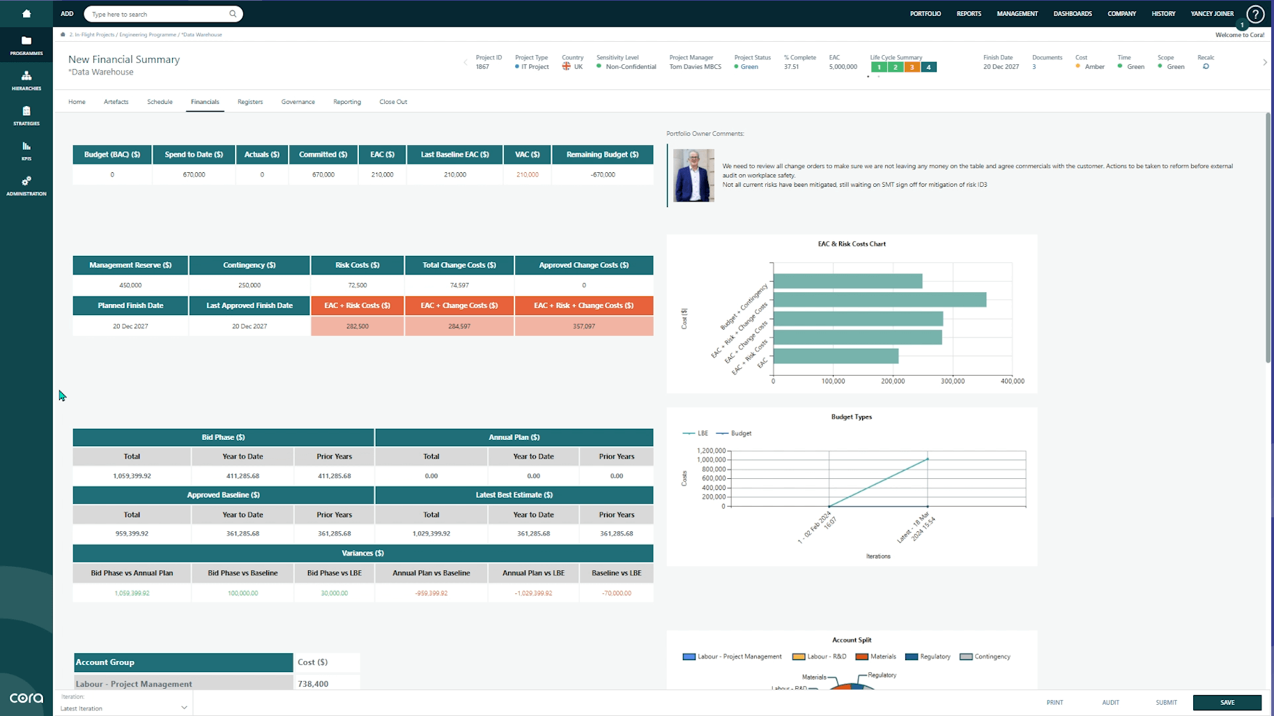 Screenshot of Cora Systems Advanced Financial Planning Module