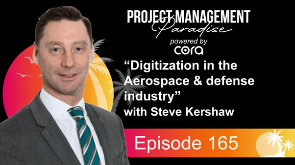 Podcast thumbnail digitization in aerospace and defence with a black background with white font.